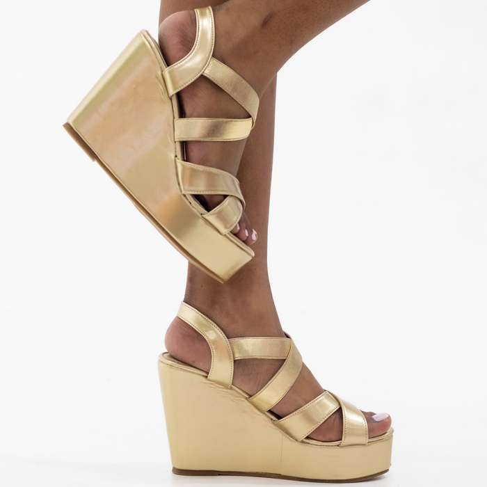 Ulalia strappy 11cm wedge sandals gold
