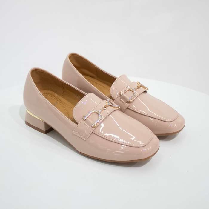 Venecia 3cm flat heel moc with link trim pu nude