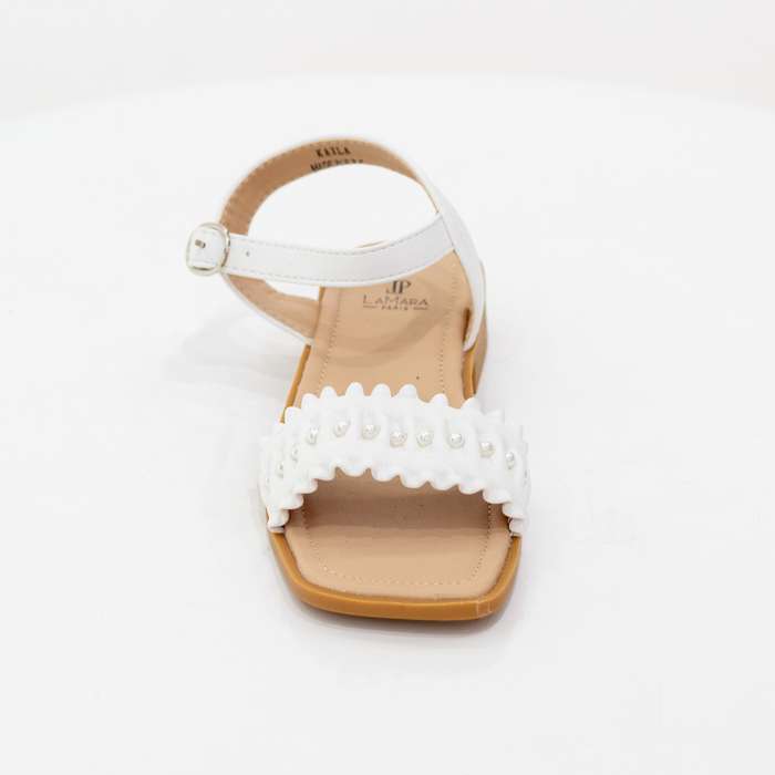 Kaila girls ankle strap weaved sandals white