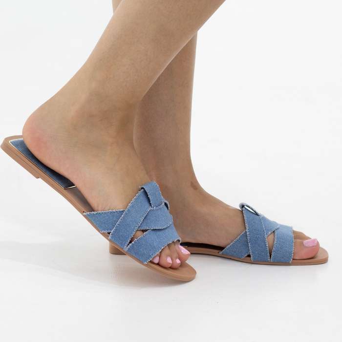 Zara flat slide in denim material blue