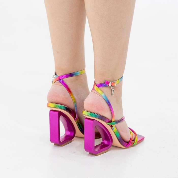 Klayton ankle strap sandal on 8cm open wedge heel multi