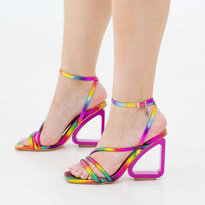 Klayton ankle strap sandal on 8cm open wedge heel multi