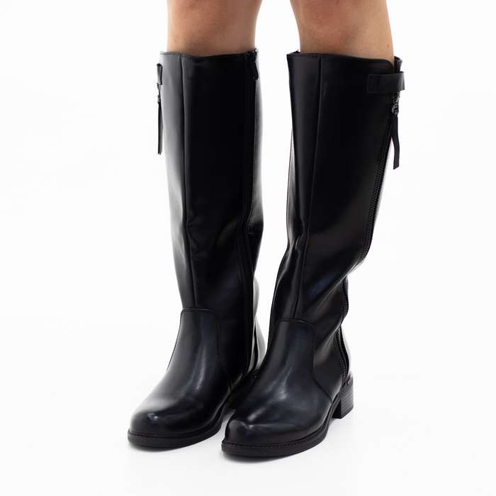 Lyra 3.5cm heel PU mid knee high boot with zip detailed black