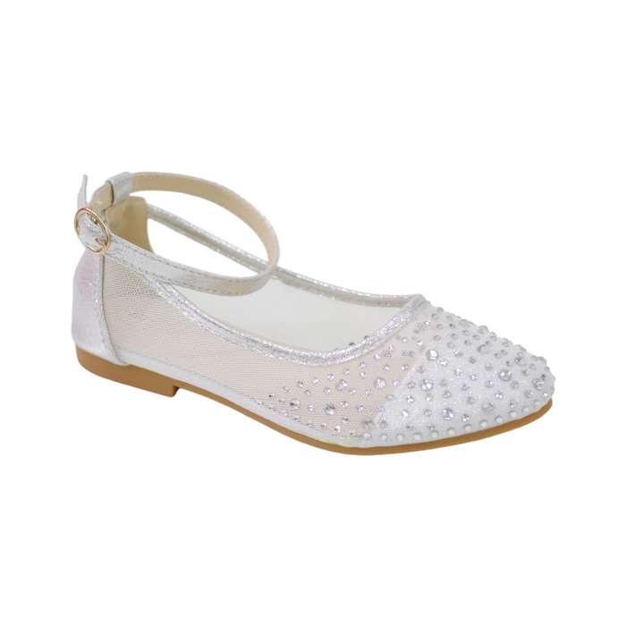 Lemia girls netted ballarina with diamonds silver