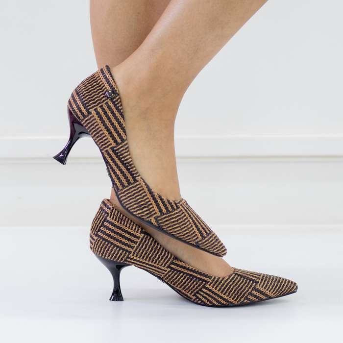 Merge 6.5cm heel knitted pointy multicolored court black