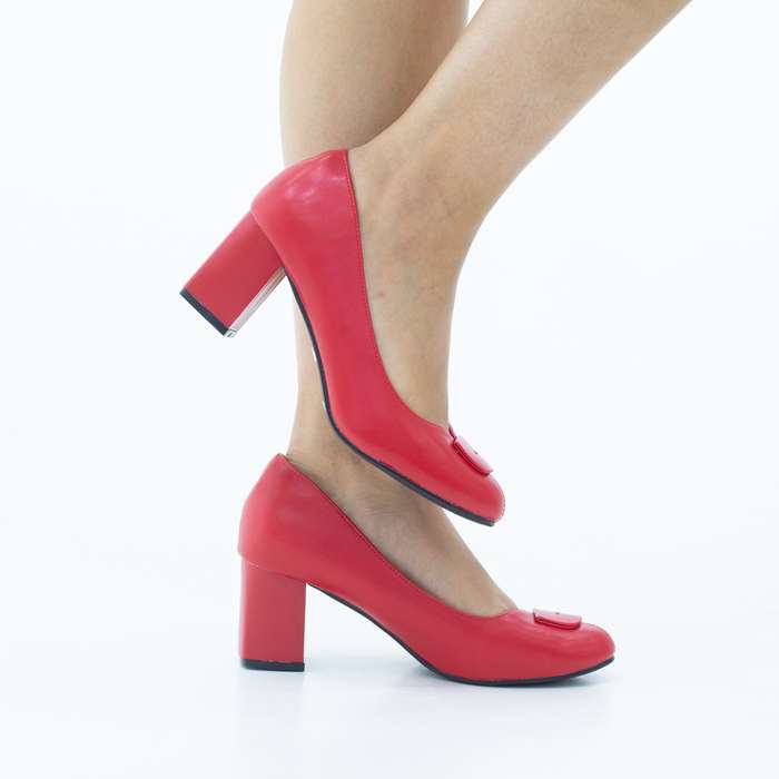 Serbia comfy 6.5cm block heel court with a mat trim shoe