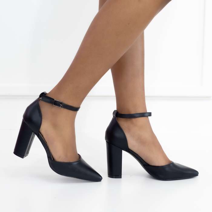 Missy open waist pointy on block 8.5cm heel PU black