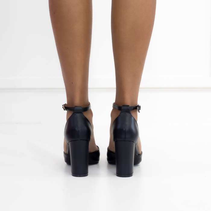 Missy open waist pointy on block 8.5cm heel PU black
