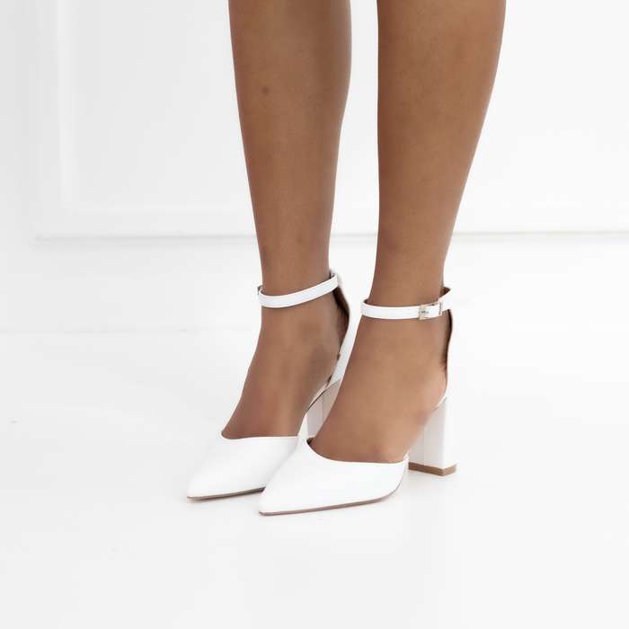 Missy open waist pointy on block 8.5cm heel PU white