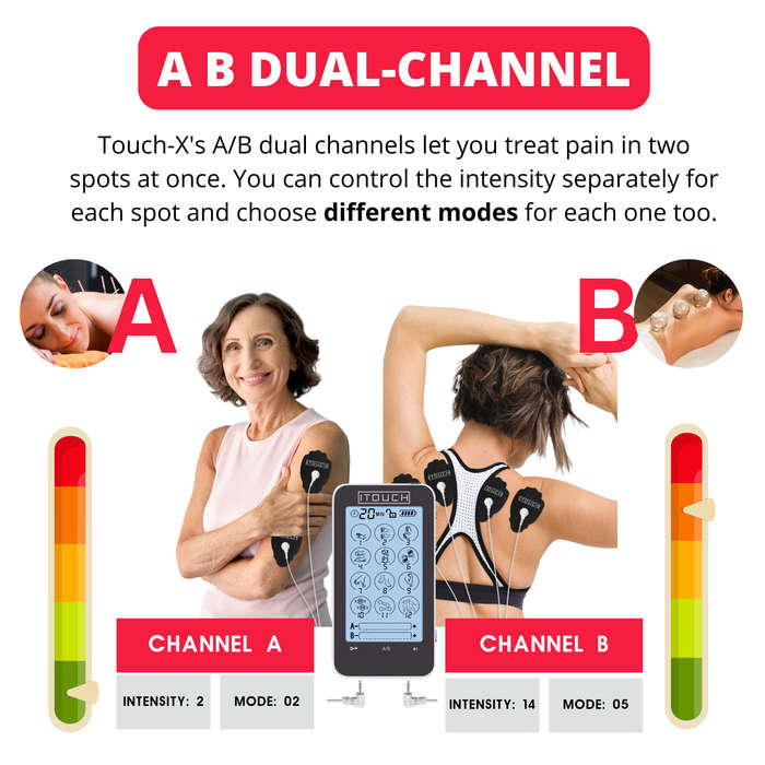 TOUCH-X TENS & EMS - 12 Modes, Dual Channel, Pain Relief Massager