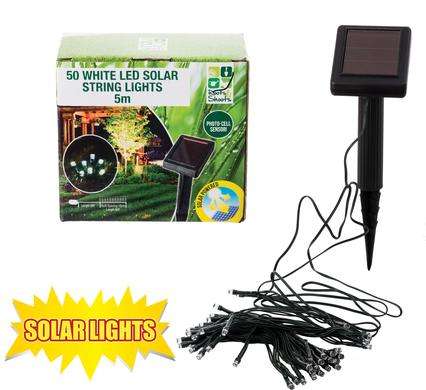 Solar Photo Cell Garden Light, 50 White LED Solar String Lights, 5m