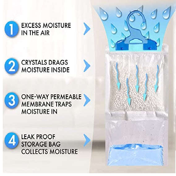 Wardrobe Dehumidifier Hanging Bags Removes Moisture Mould Mildew & Condensation - For Wardrobe, H...