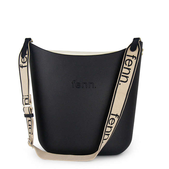 Fenn  Black  Beige Inner  Gold Zip  Black/ Beige Canvas Strap