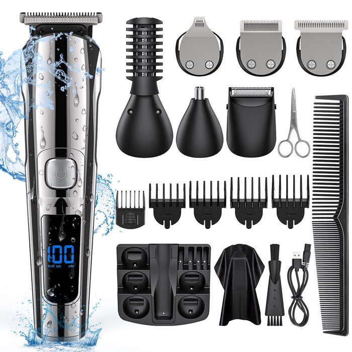 15 in 1 Hair Clippers, IPX7 Hair Beard Trimmer USB Rechargeable Male Cordless Haircut Groomer