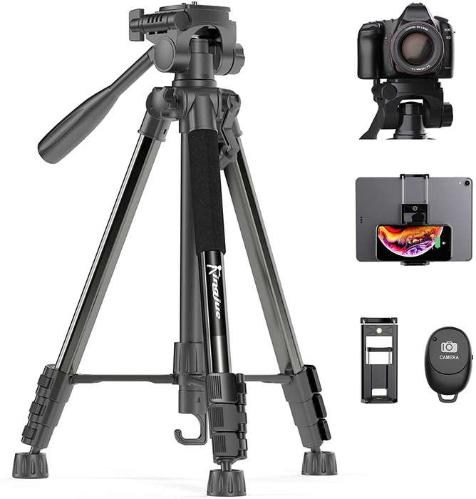 60` Camera Tripod for Canon Nikon, Kingjue (11 lb/5kg Load) Aluminum Tripod with Universal Phone Tab