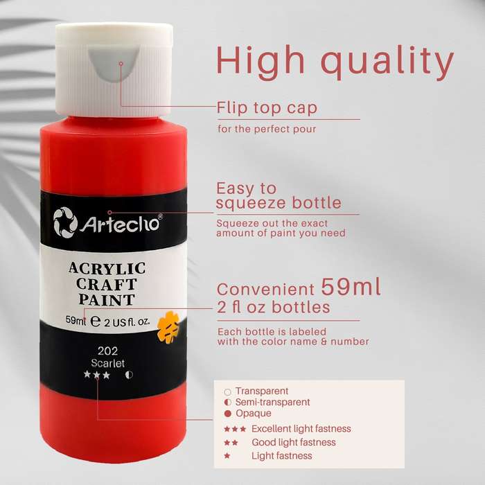 Artecho 48 Colours Acrylic Paint Set & 12pc Paint Brush Set - 59ml Bottles