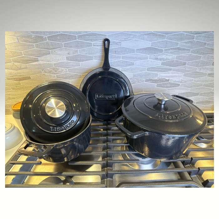 Lifespace 5-pc Black Enamel Cast Iron Pot & Skillet Set