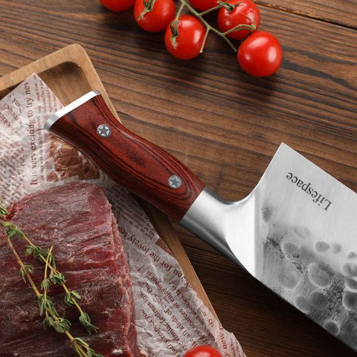 Lifespace 7.6" Curved Blade Meat Cleaver with a Pakkawood Handle