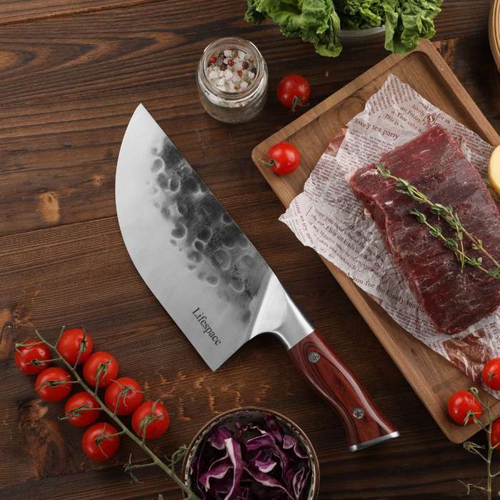 Lifespace 7.6" Curved Blade Meat Cleaver with a Pakkawood Handle