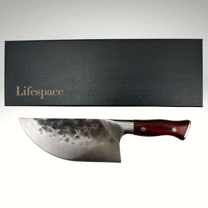 Lifespace 7.6" Curved Blade Meat Cleaver with a Pakkawood Handle