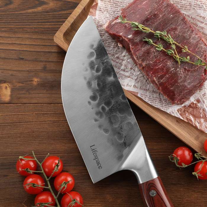 Lifespace 7.6" Curved Blade Meat Cleaver with a Pakkawood Handle