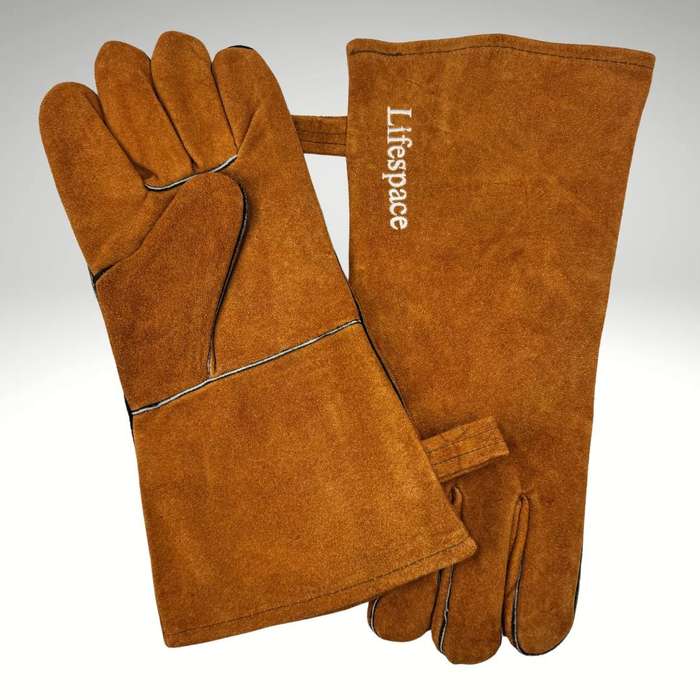 Lifespace Brown Leather Braai Gloves - lined for extra comfort