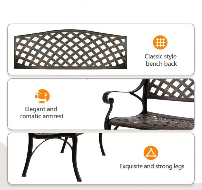 Lifespace Cast Aluminium Patio Garden Bench with Armrests (Bronze)