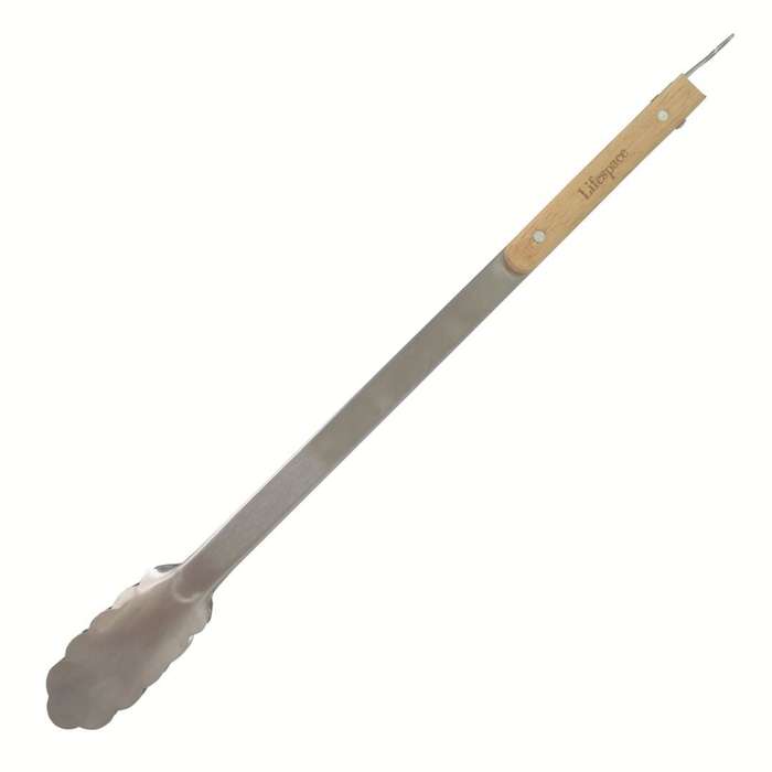 Lifespace Quality Stainless Steel Braai & Salad Tongs with Wood Handle - 40cm