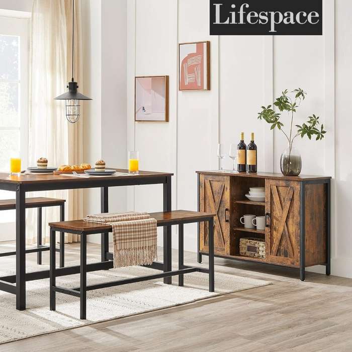 Lifespace Rustic Industrial Dining Patio Bench Set (set of two)