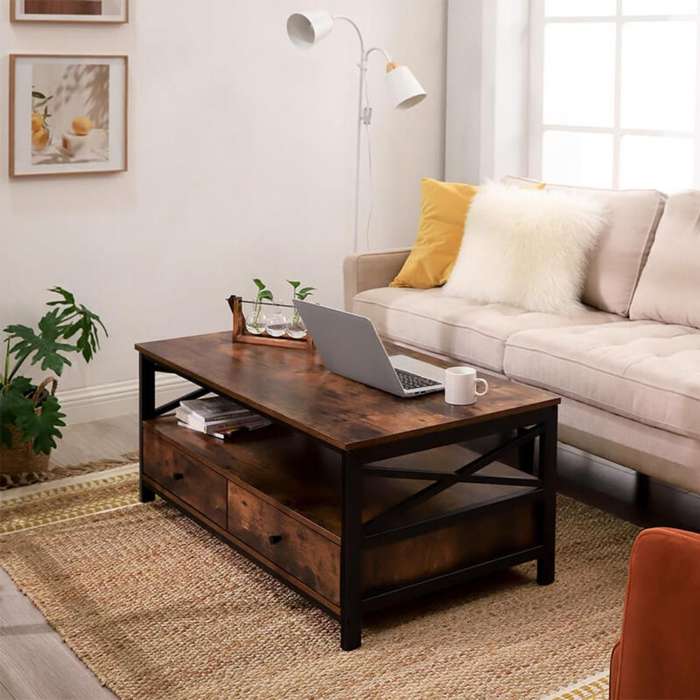Lifespace Wood & Metal Coffee Table With Drawers & Storage Shelf