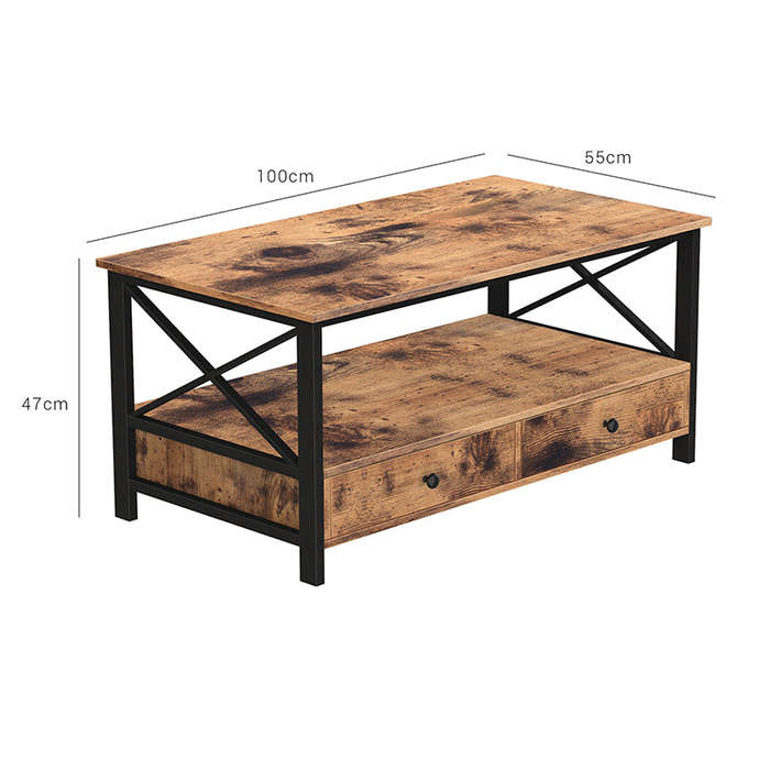 Lifespace Wood & Metal Coffee Table With Drawers & Storage Shelf