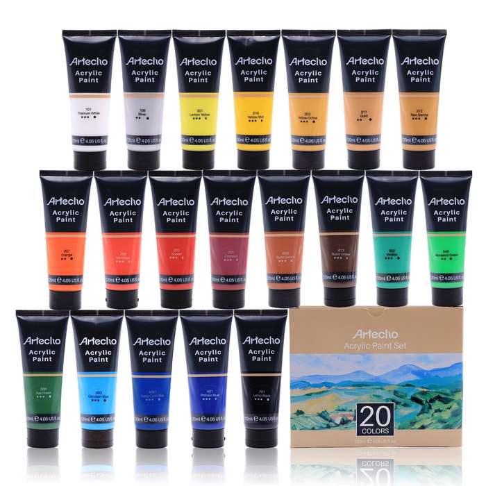 Artecho Acrylic Paint Set 20 Colours 4.05 oz/ 120ml Tube Art Paint
