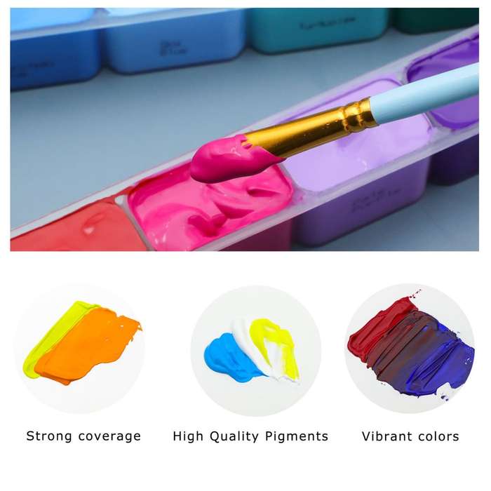 Artecho Gouache Paint Set, 24 Colours (30ml) with 10 Brushes & a Palette