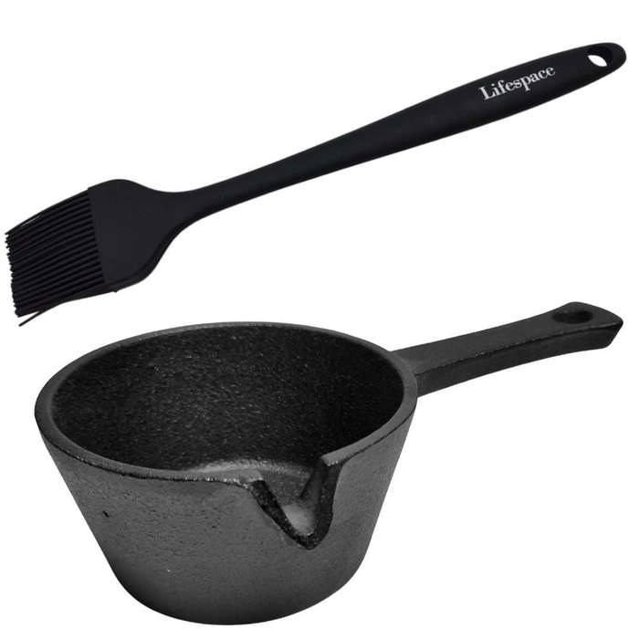 Lifespace 9,5cm Cast Iron Basting Pot & Lifespace Silicone Basting Brush Bundle Deal