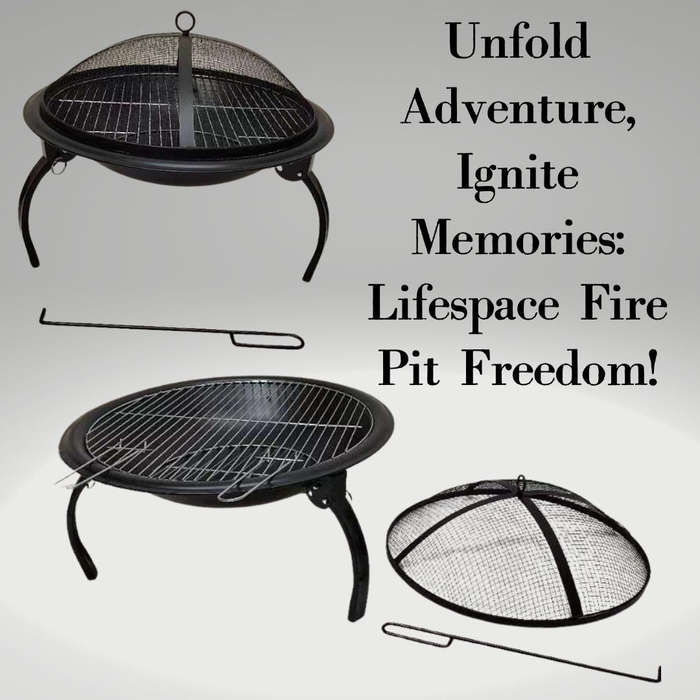 Lifespace Folding Portable Fire Pit Bowl with Braai Grid & Dome