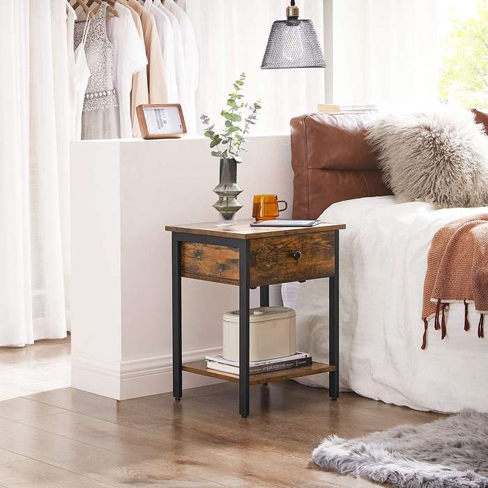 Lifespace Industrial Rustic Wood Side Table with Draw