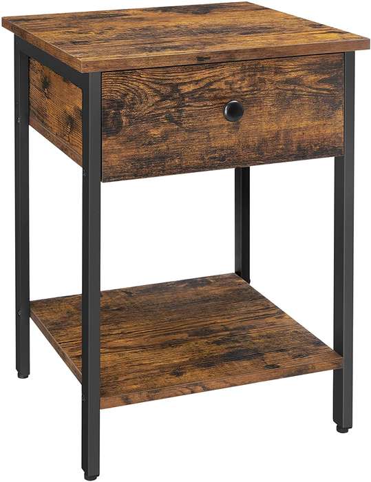 Lifespace Industrial Rustic Wood Side Table with Draw