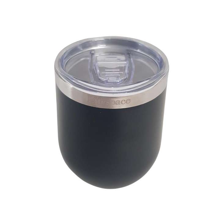 Lifespace Premium Stainless Steel Matt Black Double Walled Wine Cups / Mug - Pair