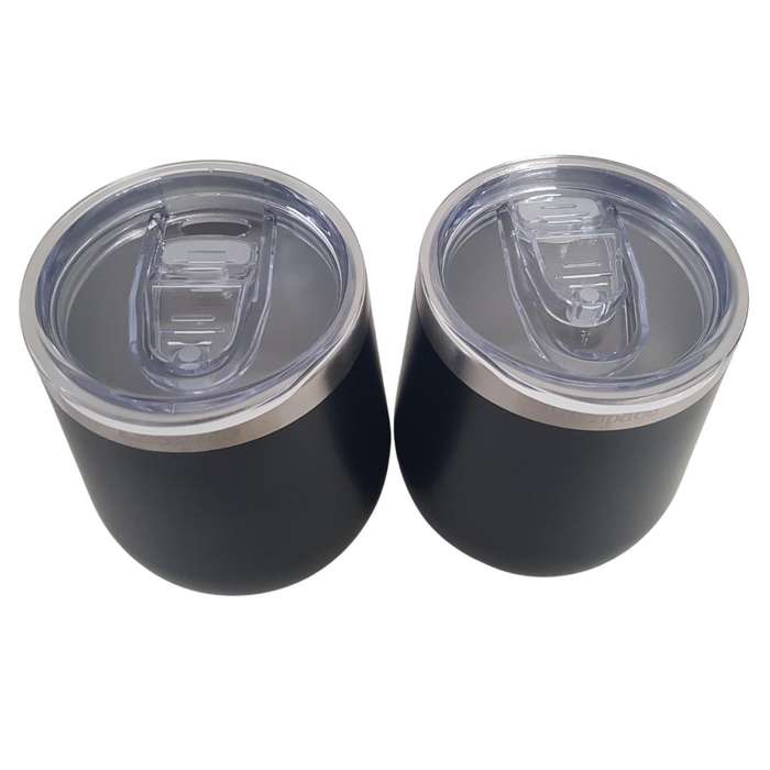 Lifespace Premium Stainless Steel Matt Black Double Walled Wine Cups / Mug - Pair