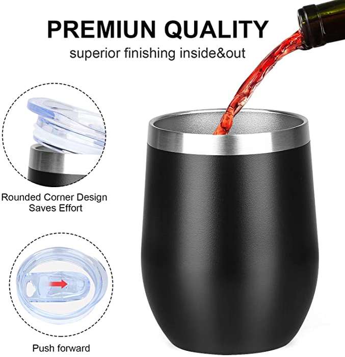 Lifespace Premium Stainless Steel Matt Black Double Walled Wine Cups / Mug - Pair