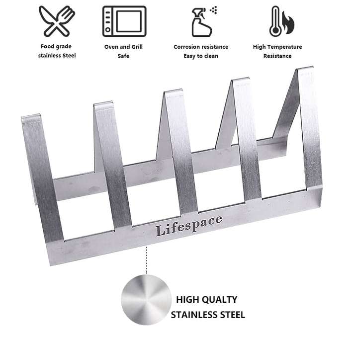 Lifespace Premium Stainless Steel T-Bone / Chop Rack - 4 Slot