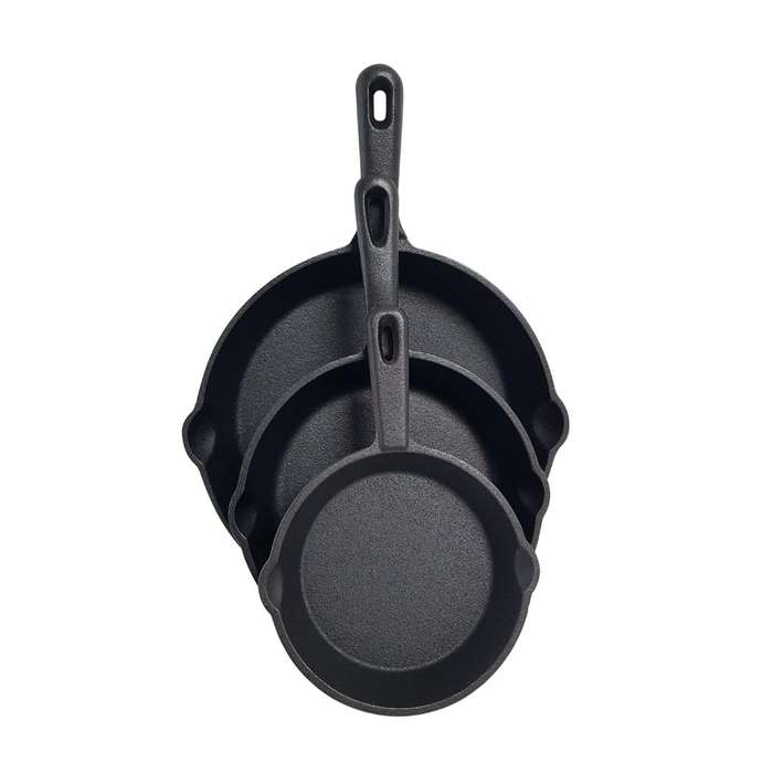 Lifespace Quality 3 Piece Matt Black Cast Iron Skillet Pan Set