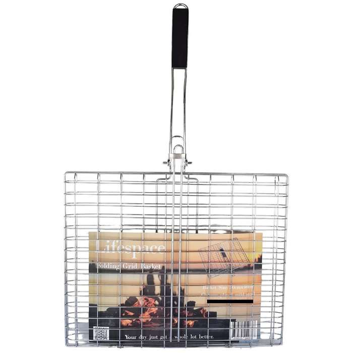 Lifespace Quality Large Braai Grid Basket with Folding Handle - Chrome