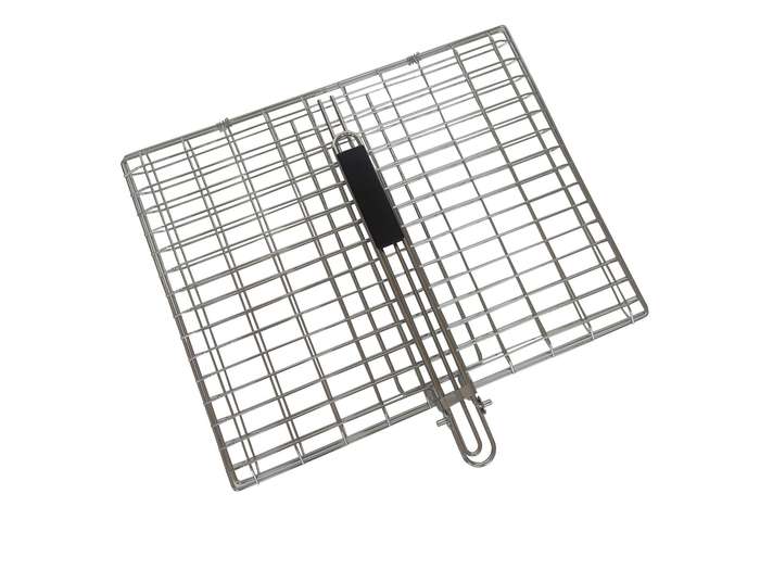 Lifespace Quality Large Braai Grid Basket with Folding Handle - Chrome