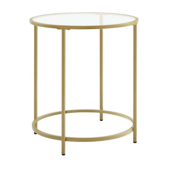 Lifespace Round Glass Side End Table with Gold Frame