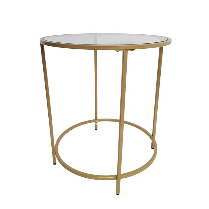 Lifespace Round Glass Side End Table with Gold Frame
