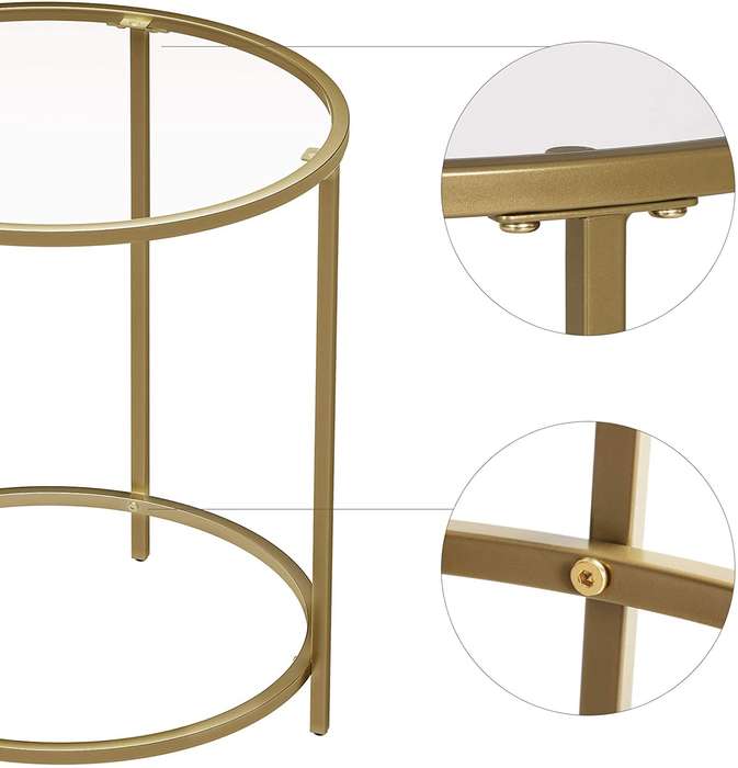 Lifespace Round Glass Side End Table with Gold Frame