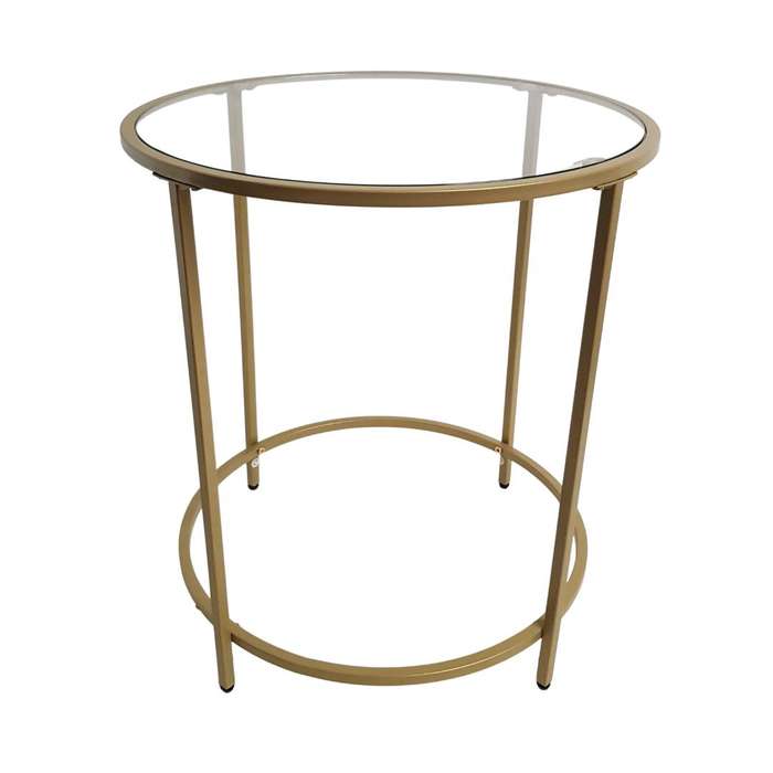 Lifespace Round Glass Side End Table with Gold Frame