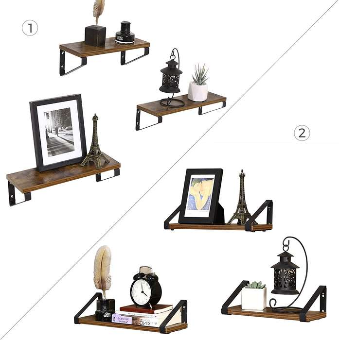 Lifespace Rustic Industrial Floating Display Shelf Set - 3 shelves