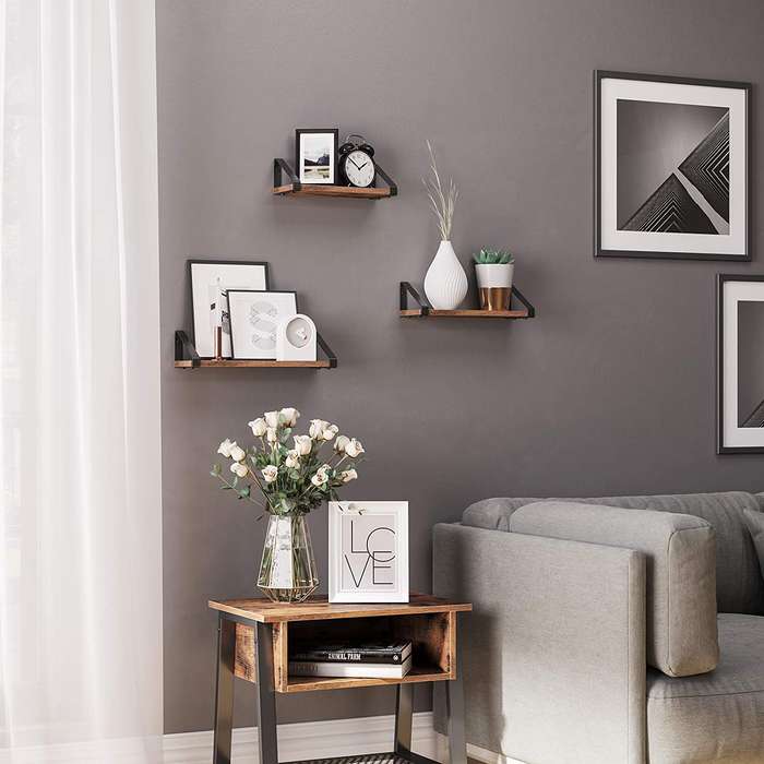 Lifespace Rustic Industrial Floating Display Shelf Set - 3 shelves